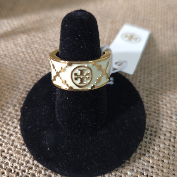 Tory Burch Jewelry - NWT Tory Burch Goldtone and Cream Logo Size 7 Ring
